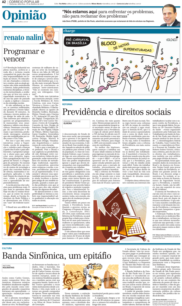 Correio Popular - Artigo Reforma da Previdência - Fevereiro/2017
